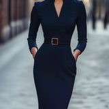 Kloey – Elegantné midi šaty s opaskom a límcom