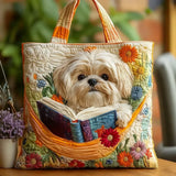 Ručne vyrobená taška – Shih Tzu s knihami a kvetmi