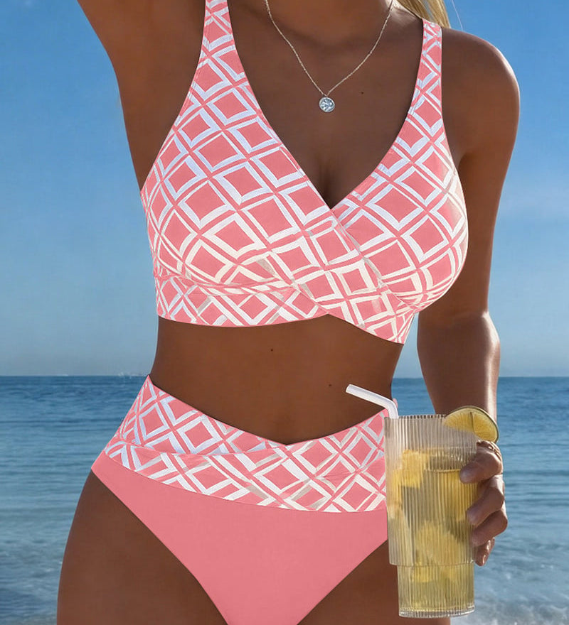 Dvojdielny Bikini s Podprsenkovým Strihom a Diamantovým Vzorom