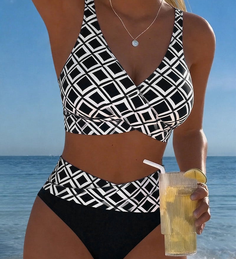 Dvojdielny Bikini s Podprsenkovým Strihom a Diamantovým Vzorom