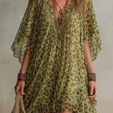 Bianca • Šaty z chiffon s leopardím vzorom, vo voľnom a splývavom strihu, s hlbokým výstrihom do V