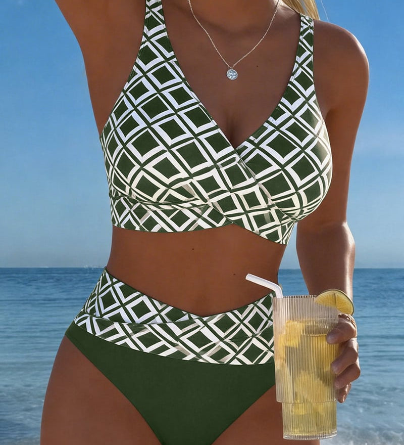 Dvojdielny Bikini s Podprsenkovým Strihom a Diamantovým Vzorom