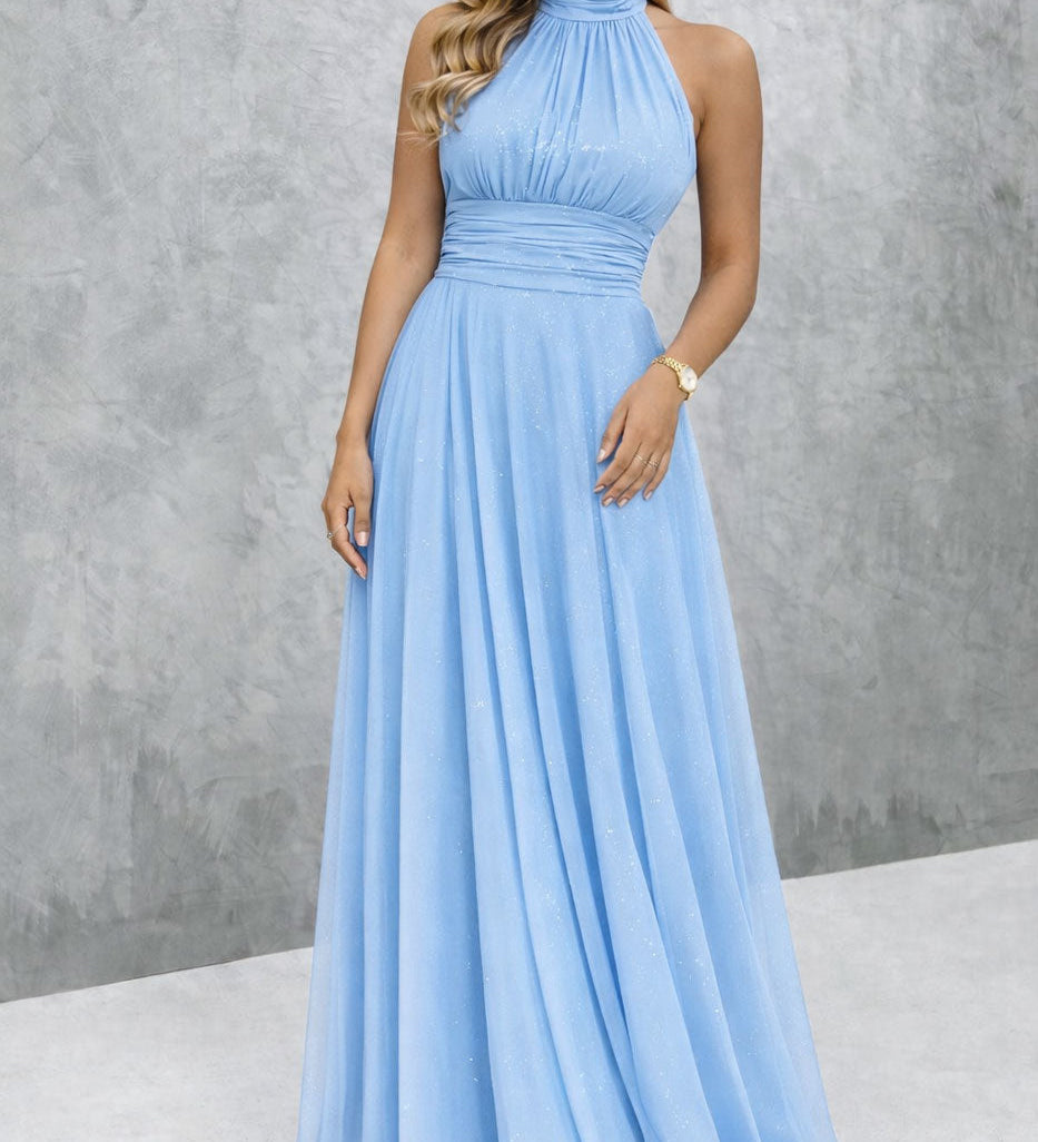 Paula / Dlhé elegantné šaty s flitrami a americkým výstrihom