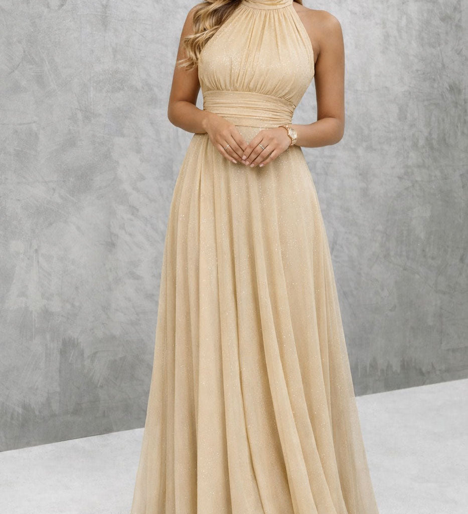 Paula / Dlhé elegantné šaty s flitrami a americkým výstrihom