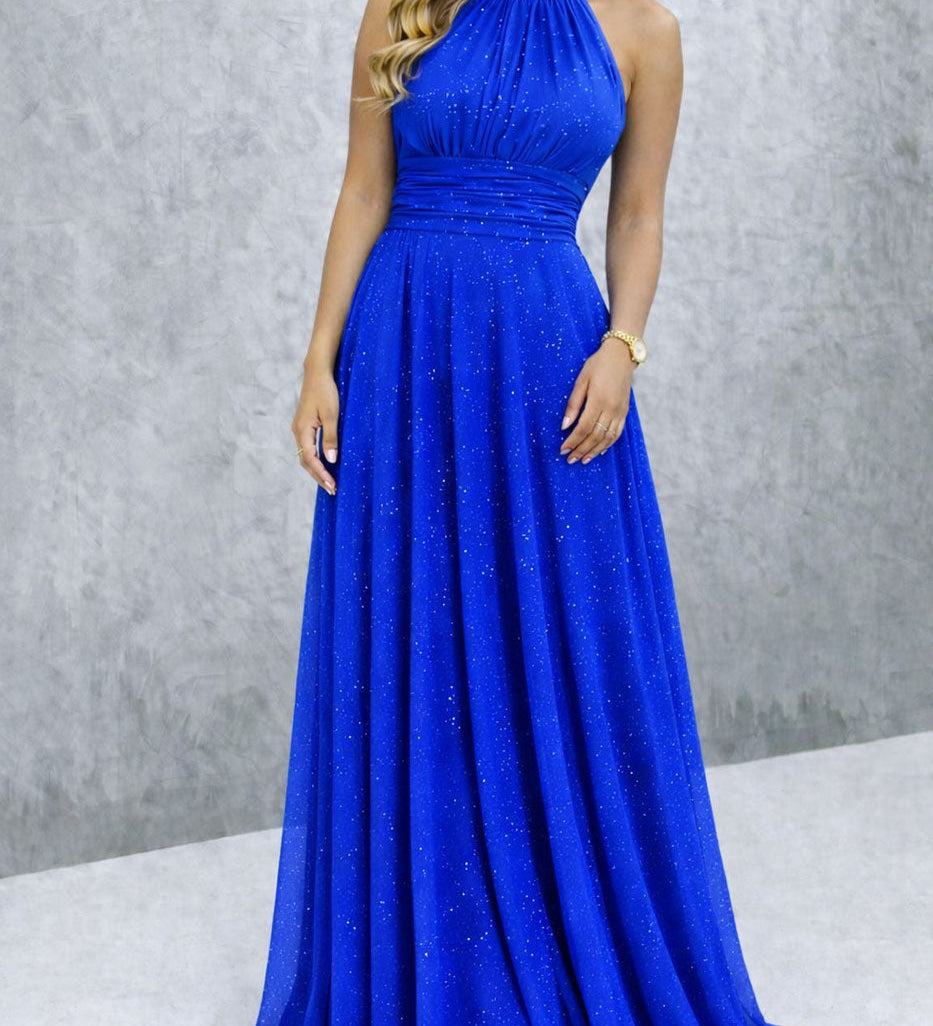 Paula / Dlhé elegantné šaty s flitrami a americkým výstrihom