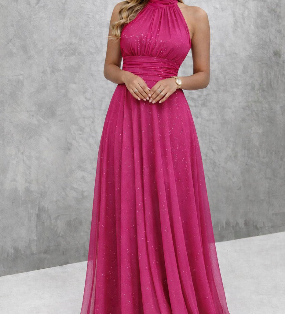 Paula / Dlhé elegantné šaty s flitrami a americkým výstrihom