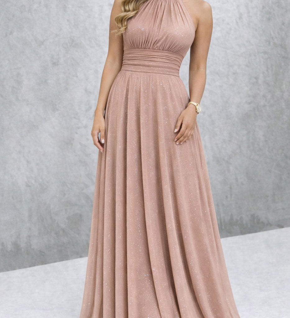 Paula / Dlhé elegantné šaty s flitrami a americkým výstrihom