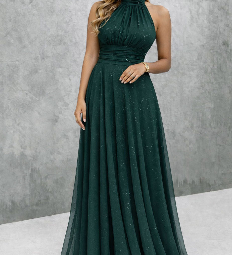Paula / Dlhé elegantné šaty s flitrami a americkým výstrihom