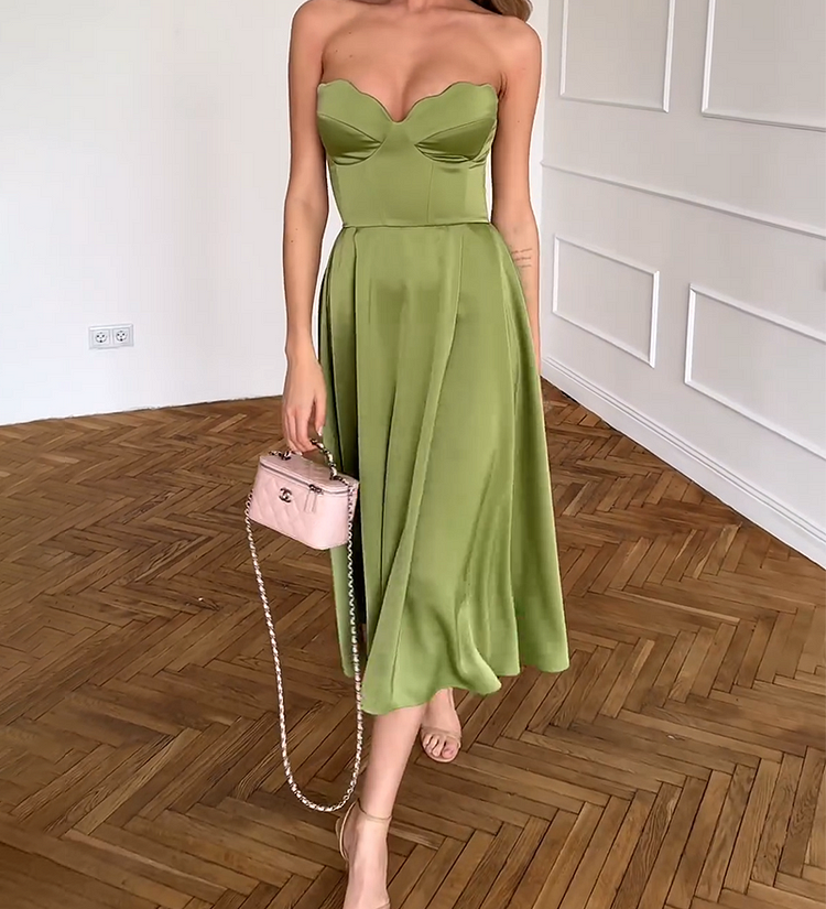 Liora | Elegantné Midi Šaty Bez Ramienok