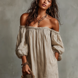 Carmen | Dlhé šaty z bavlny a ľanu s off-the-shoulder dizajnom