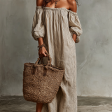 Carmen | Dlhé šaty z bavlny a ľanu s off-the-shoulder dizajnom