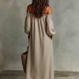 Carmen | Dlhé šaty z bavlny a ľanu s off-the-shoulder dizajnom