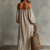 Carmen | Dlhé šaty z bavlny a ľanu s off-the-shoulder dizajnom