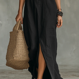 Claudia • Dlhé čierne šaty s voľným strihom a gombíkmi