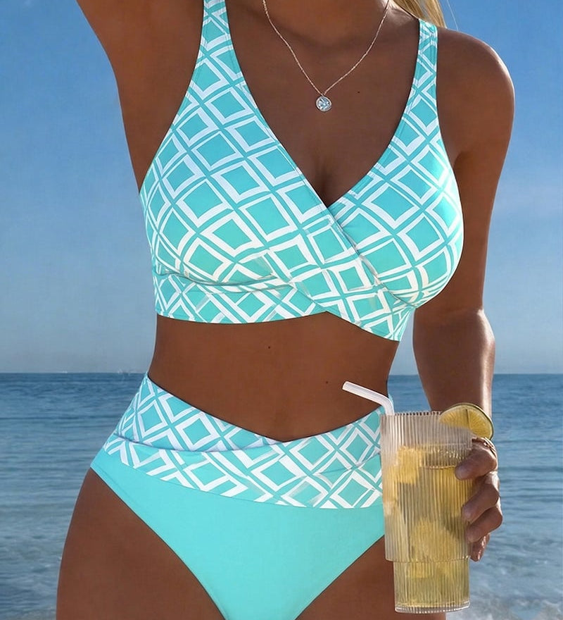 Dvojdielny Bikini s Podprsenkovým Strihom a Diamantovým Vzorom