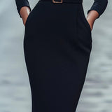 Kloey – Elegantné midi šaty s opaskom a límcom