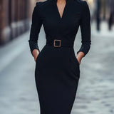 Kloey – Elegantné midi šaty s opaskom a límcom