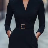 Kloey – Elegantné midi šaty s opaskom a límcom