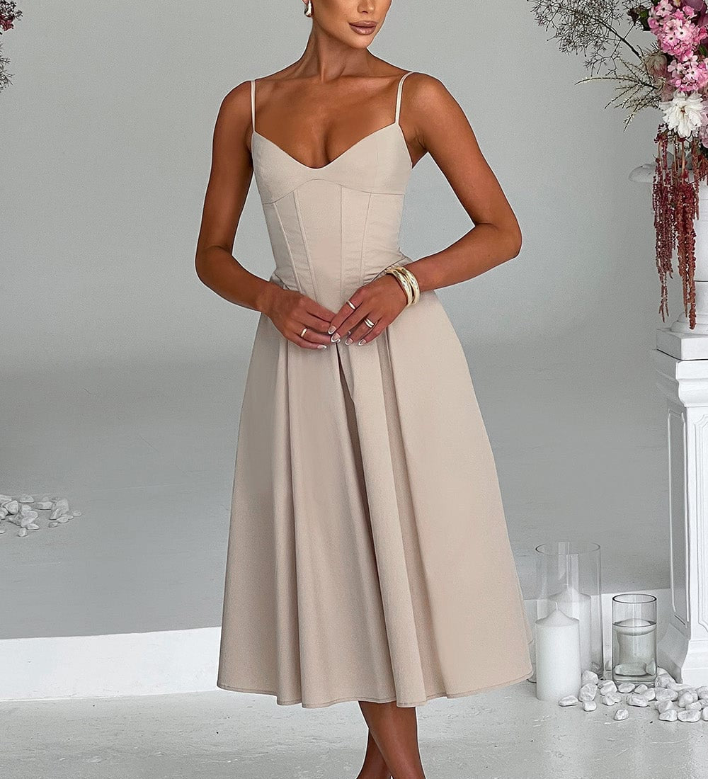 MAILEEN | Elegantné Midi Šaty v Korzetovom Štýle