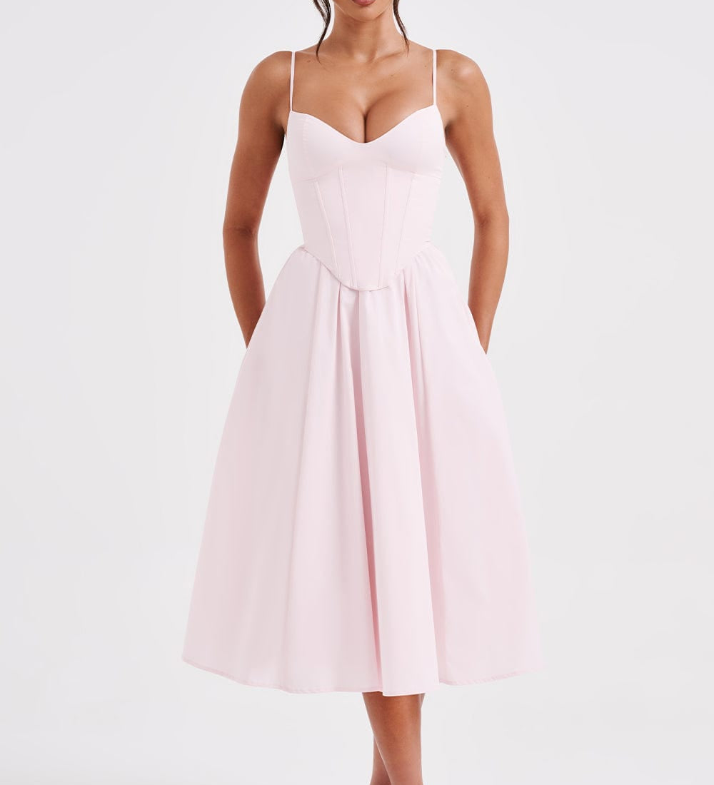 MAILEEN | Elegantné Midi Šaty v Korzetovom Štýle